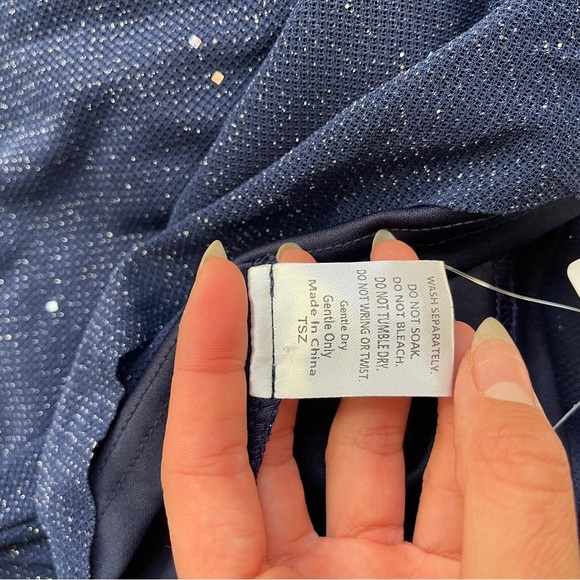 Sequined Navy Flare Long Sleeves Mini Dress - Picture 9 of 13